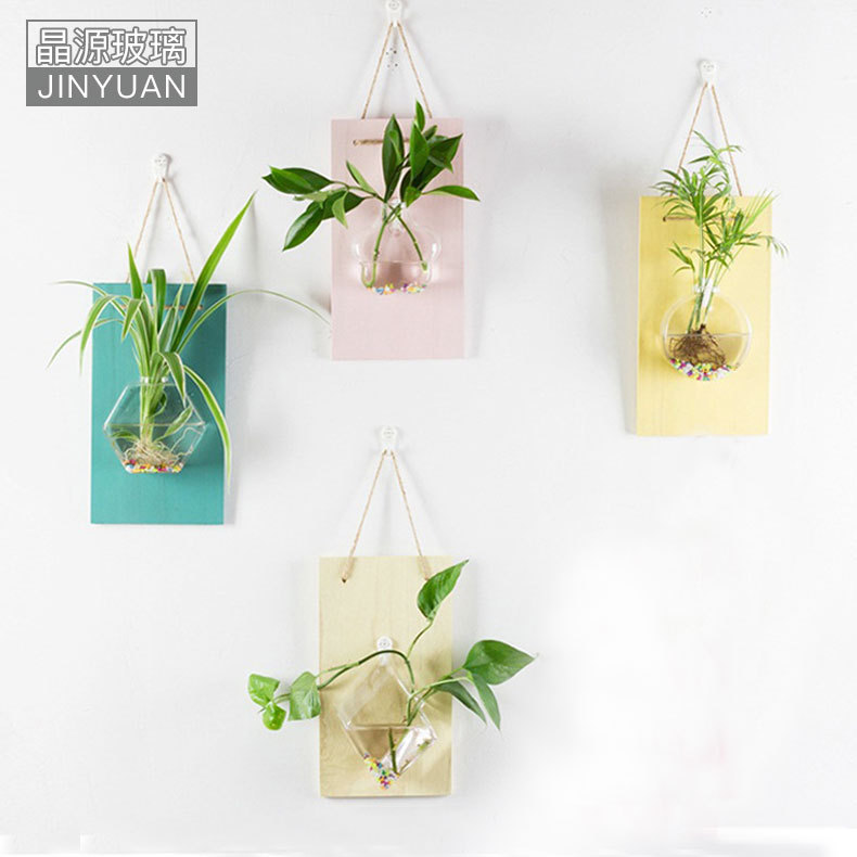 壁挂透明水培玻璃花瓶 悬挂鱼缸 创意家居墙壁装饰品彩板轧装饰瓶