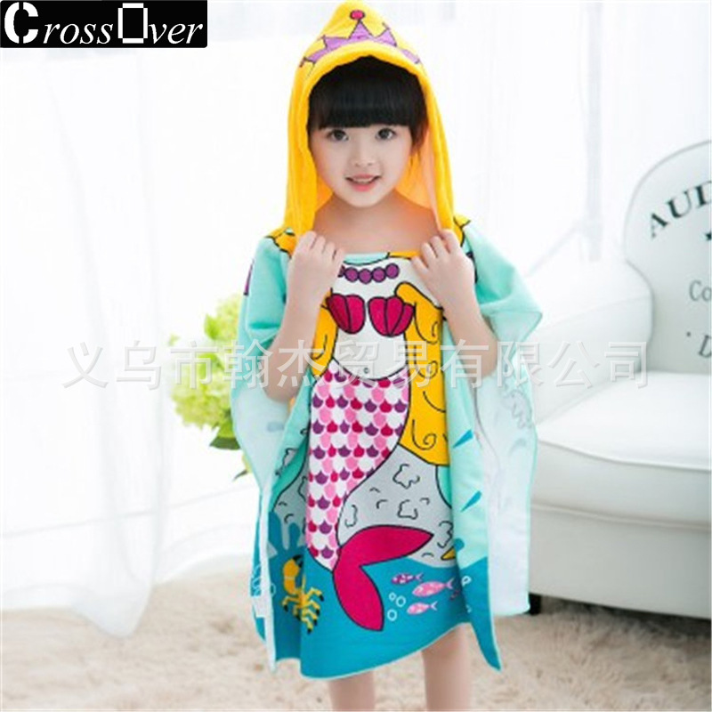 儿童卡通浴巾浴袍婴儿浴衣儿童沙滩巾宝宝斗篷披风印花可穿戴浴巾