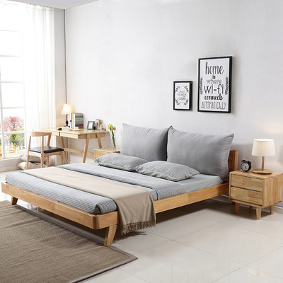 实木床北欧风格现代简约日式实木1.8米1.5米双人床民宿软靠软包床|ms