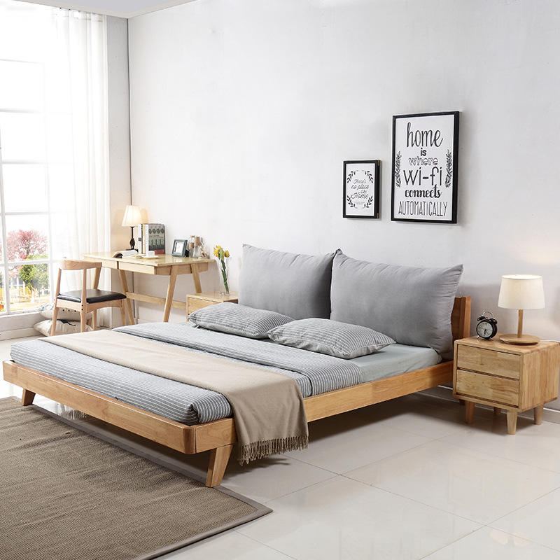 实木床北欧风格现代简约日式实木1.8米1.5米双人床民宿软靠软包床|ms