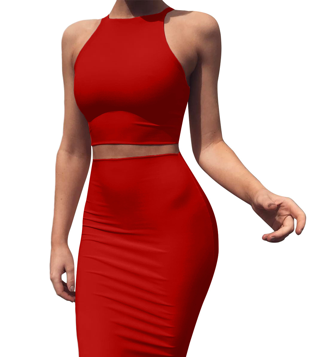 Round Neck Sleeveless Vest Slim Skirt Set NSHWM109881