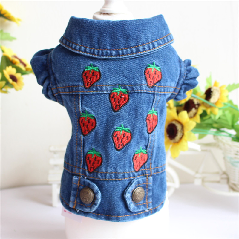 Cute Denim Strawberry Pet Clothing display picture 1