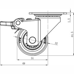 1.25寸平底橡膠靜音萬向帶剎TPR茶水台腳輪耐磨家具消毒燈車腳輪