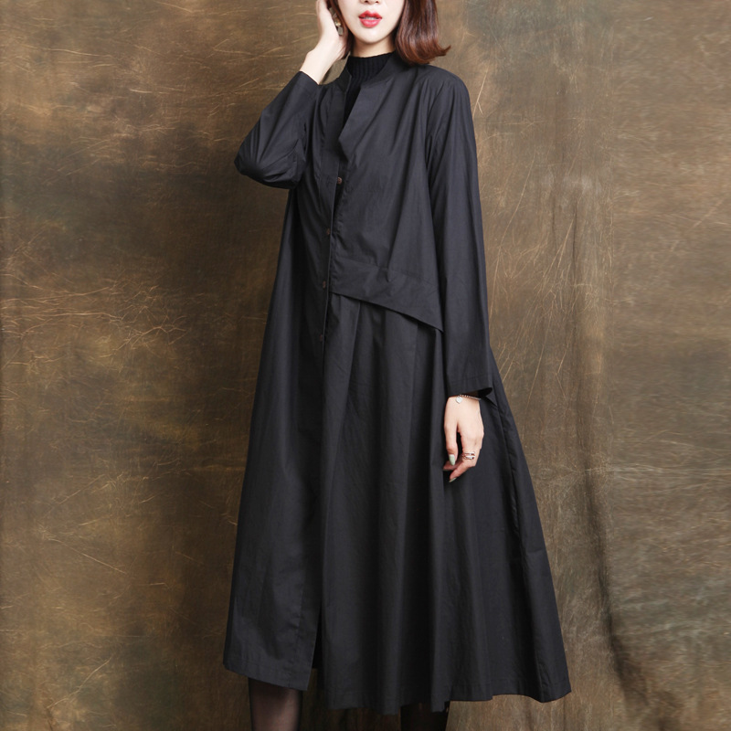 大碼風衣女外套薄款2019秋季新款純棉原創長款襯衫裙韓國大擺外套