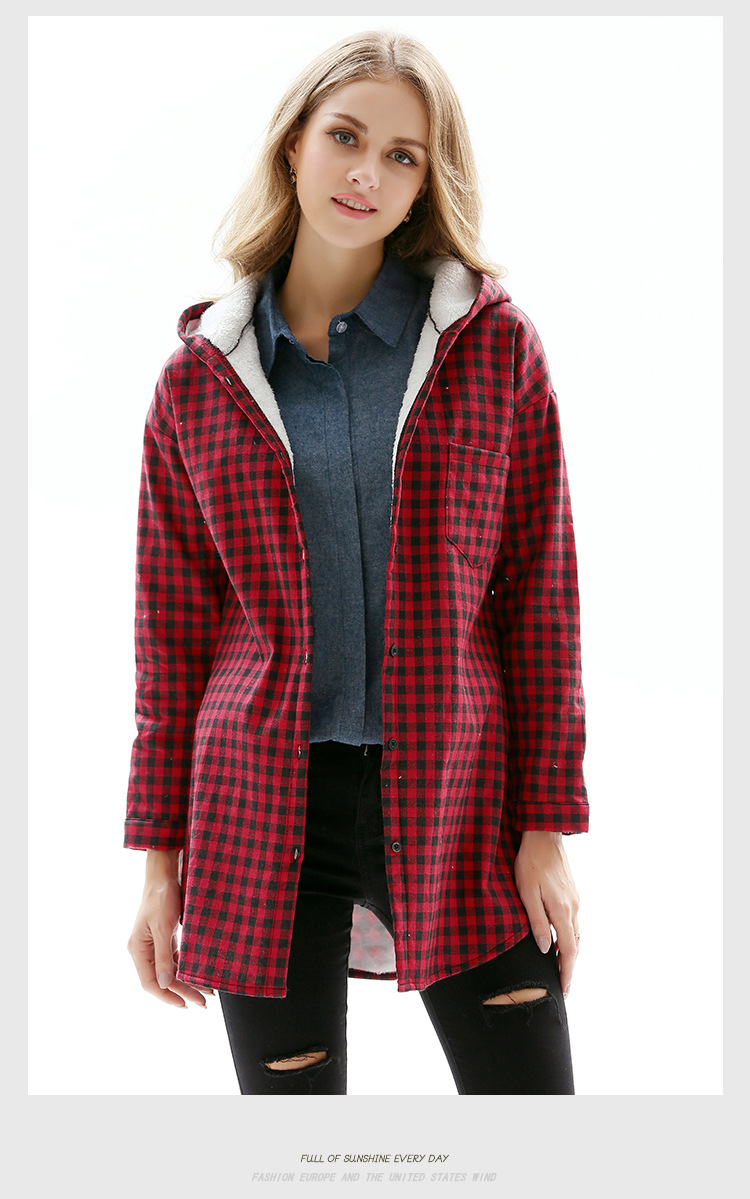 Hooded Inner Fleece Plaid Jacket NSJR17218