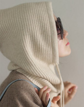 意大利多功能針織羊絨帽子脖套一體女冬連帽護耳套頭保暖加厚圍脖