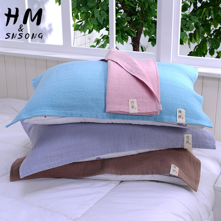 纯全棉纱布艺枕巾 三层成人情侣款对 厂家直销批发礼品可定制logo|ru