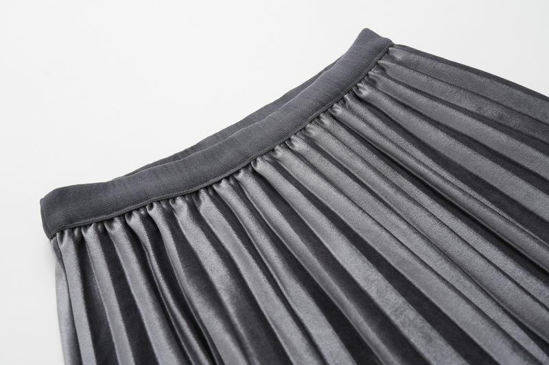 Dames rok geplooid van fluweel met mesh en goud accent_voghion.com