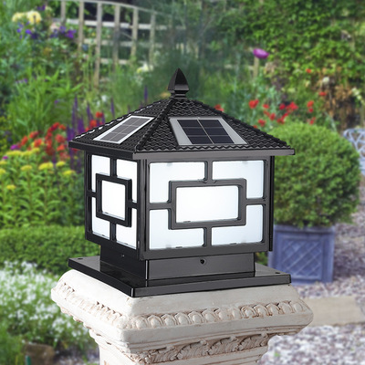 廠家直銷LED圍牆柱燈別墅小區庭院燈戶外防水壹體化太陽能柱頭燈