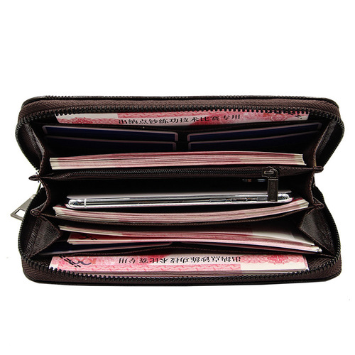 European and American new men's long zipper wallet, foreign trade plaid clutch bag, multi-card slot large capacity men's long bag