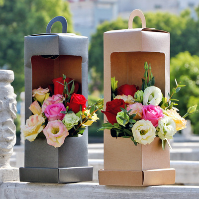 花衣季 灯塔手提花盒 纸质折叠花篮花艺插花鲜花包装材料花店用品|ms