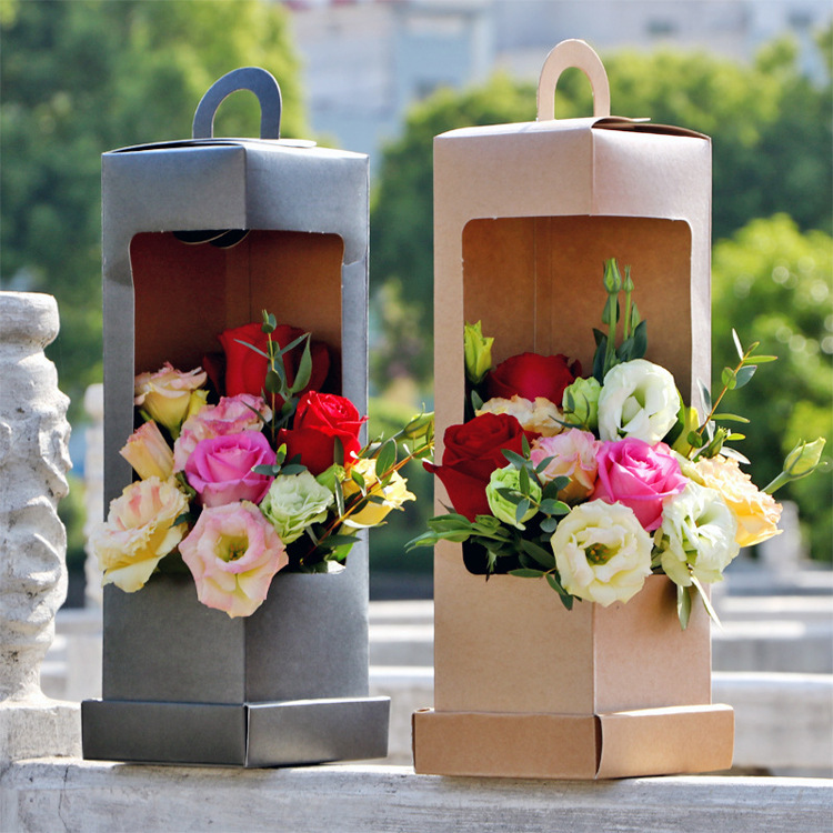 花衣季 灯塔手提花盒 纸质折叠花篮花艺插花鲜花包装材料花店用品|ms