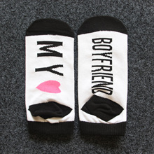 外贸eBay亚马逊wish欧美新款字母心形印花棉船袜 圣诞节情侣袜子