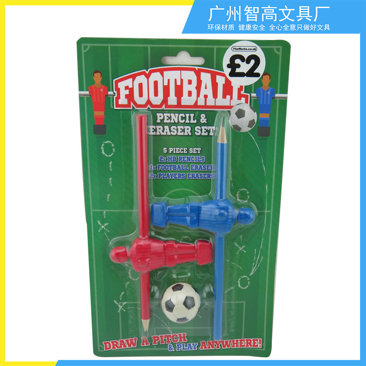 外贸创意特色文具套装定 制 足球 运动员橡皮擦铅笔套装