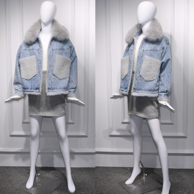2018 Winter clothes new pattern Korean Edition Washed denim Short coat Real fur collar coat Inside thickening Plus gross coat