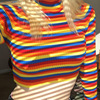 Spring long sleeve color striped slim knit