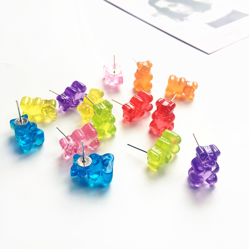 Cartoon Bear Creative Transparent Candy Color Earrings Wholesale display picture 1
