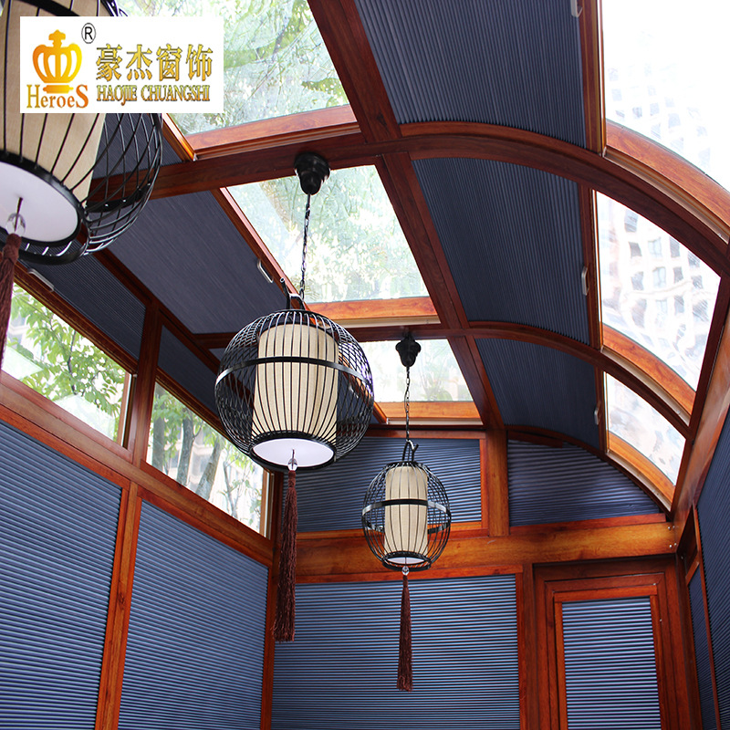 厂家直销天窗帘全遮光电泳轨道隔热蜂巢帘天棚帘风琴帘电动智能帘|ru