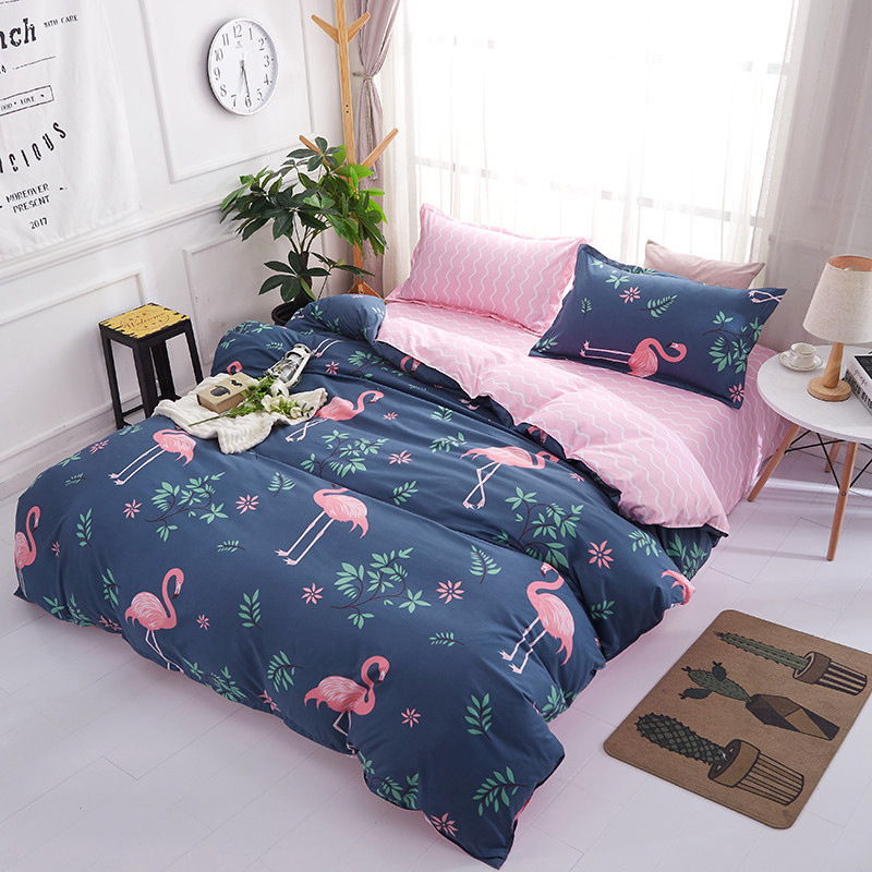 World Trade Home Textile Cross -border Blue Fiery Birds Three -piece Four -piece Set