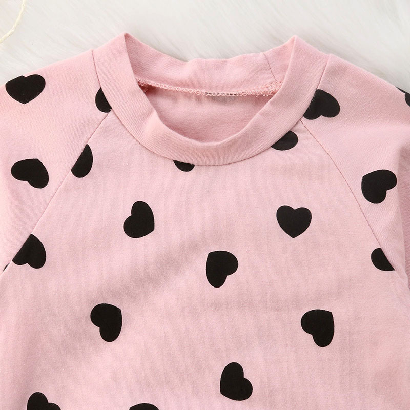 Baby Long Sleeve Love Print Harness Stripe Trousers Hairband Set Pink Three-piece Kids display picture 2