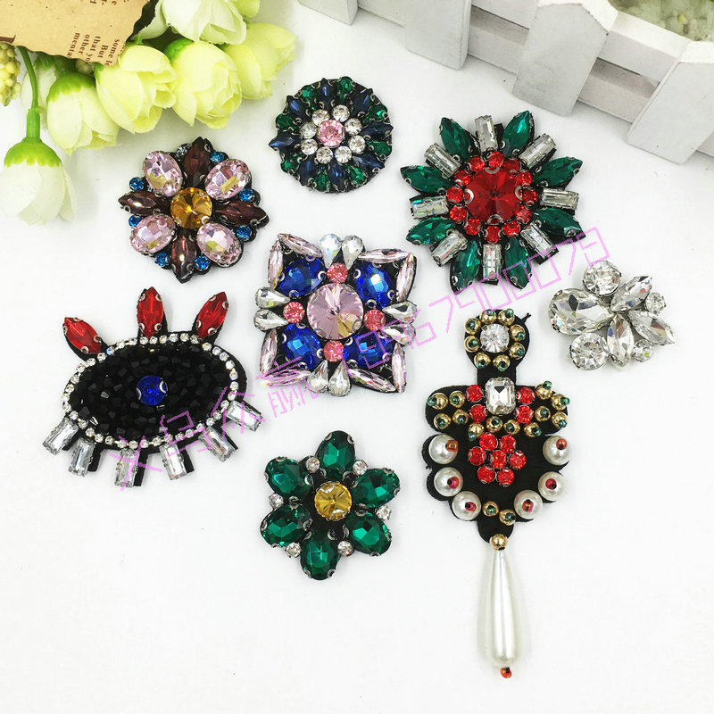 厂家直销水钻布贴服装鞋帽包DIY装饰手工钉珠胸花胸针配件