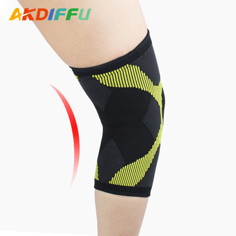 Fábrica al por mayor de cuatro lados elástico deportes rodillera de punto de nylon pierna pad presión rodillera baloncesto rodillera artículos deportivos