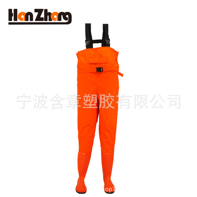 橘色高档尼龙PVC下水裤连体裤钓鱼裤涉水裤下水裤批发|ms