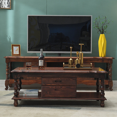 實木電視櫃茶幾組合 北歐茶幾電視櫃組合套餐 美式家具電視櫃茶幾