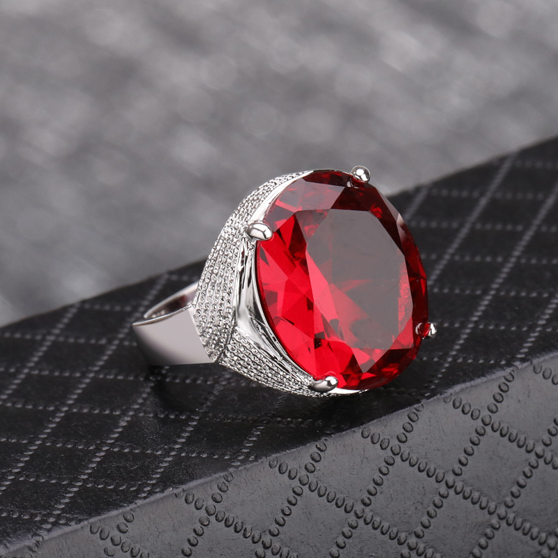 Zhen Rong ebay Best Selling Exaggerated Inlaid Goose Egg-Shaped Ruby Ring European and American Men's and Women's Engagement Silver Jewelry