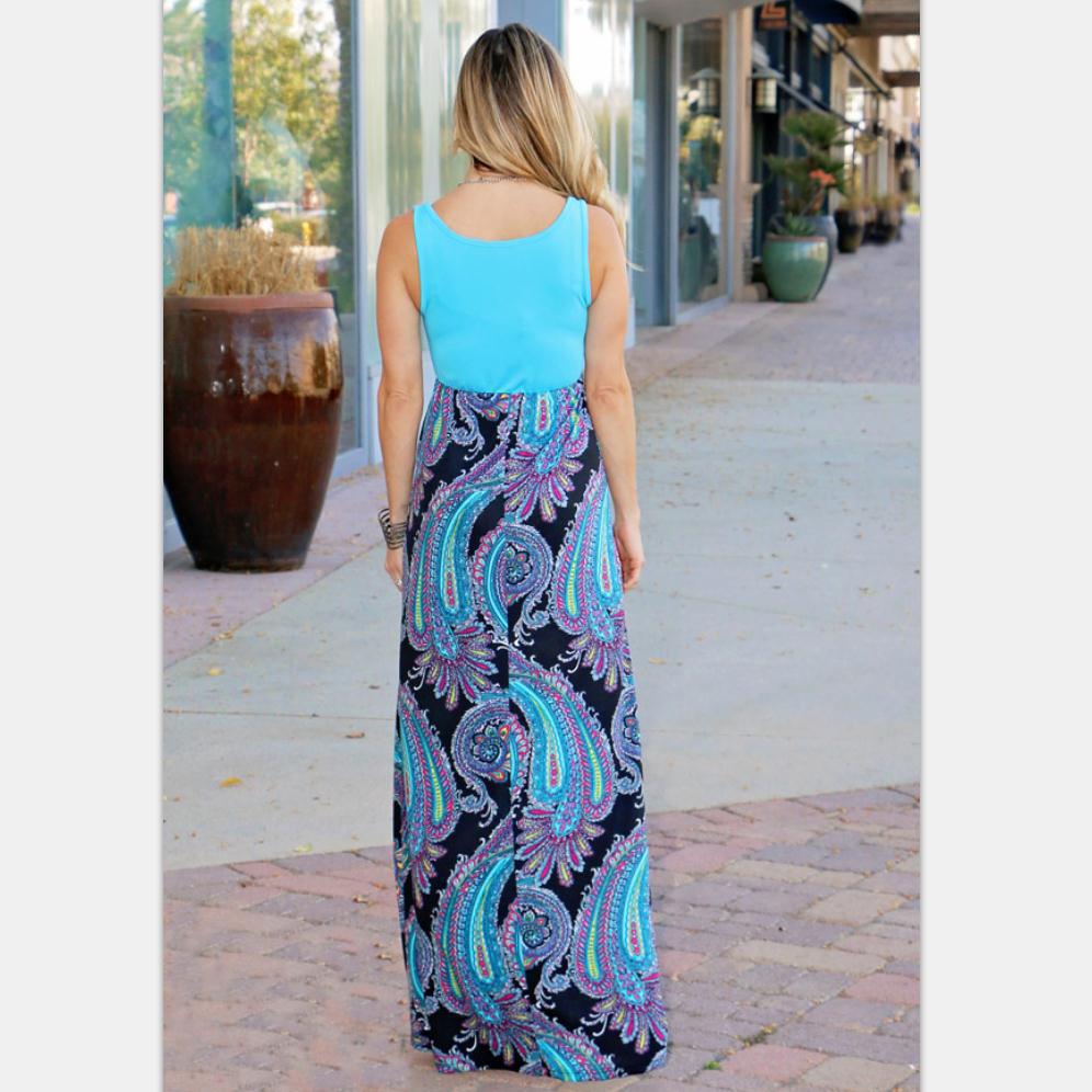 Summer Beach Maxi Dress Bohemian Patchwork Phoenix Print Lightweight Fabric Perfect for Vacation or Casual Outings
