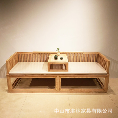 solid wood Chinese style Sofa bed Ash Buddhist mood Couch customized New Chinese style Ocean bed Concise hotel Ancient home