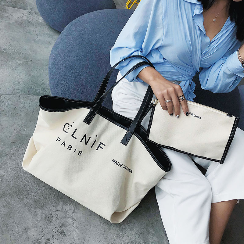 新款帆布袋大包包女欧美时尚单肩包网红款帆布包ins潮手提包