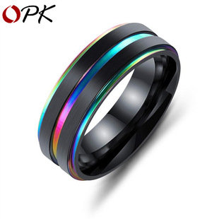 Opk Europäischer Und Amerikanischer Schmuck Großhandel Herren Ring Einfache Große Oberfläche Breite Diamant Titan Stahl Ring Mode Mode Schmuck display picture 2