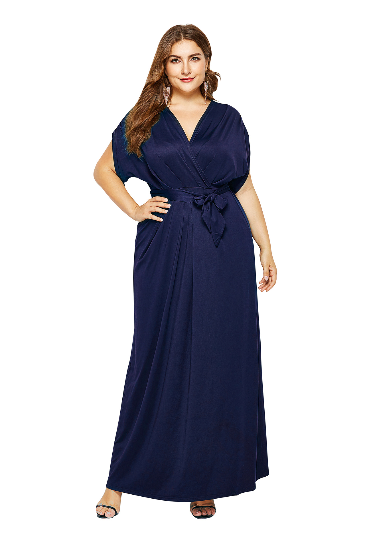 plus size solid color bat sleeve dress NSLM45601