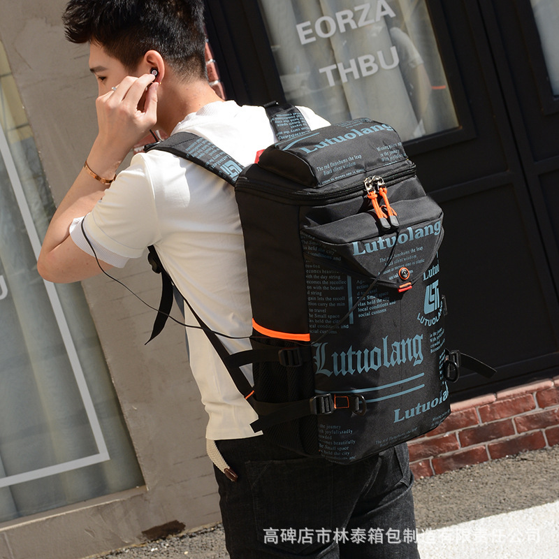路拓朗新款印花双肩包男大容量牛津纺旅行背包时尚潮流大学生书包