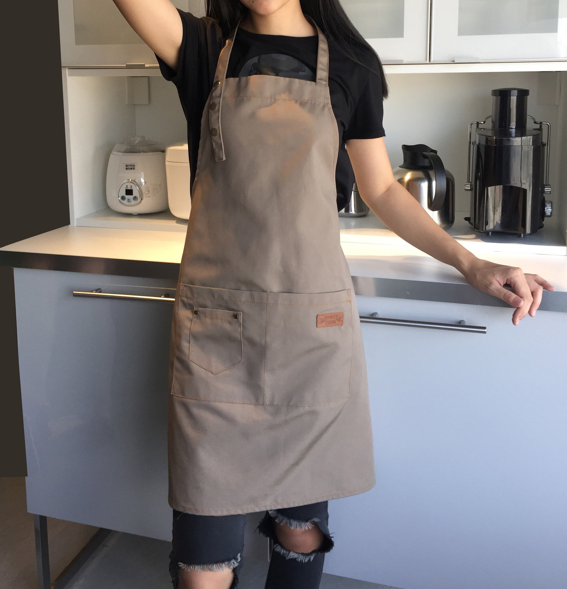 Delantal de lona personalizada impresión leche té Cafetería Restaurante hornear manicura moda coreana hombres y mujeres Ropa Trabajo