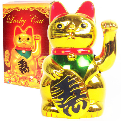 Waving Lucky Cat golden Electric Bade The opening shop Home Decoration Arts and Crafts Gold-plated Jewelry