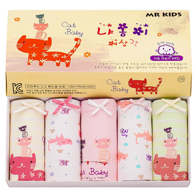 新款韓國棉質盒裝兒童禮盒內褲 五條裝女童韓版三角內褲壹件代發