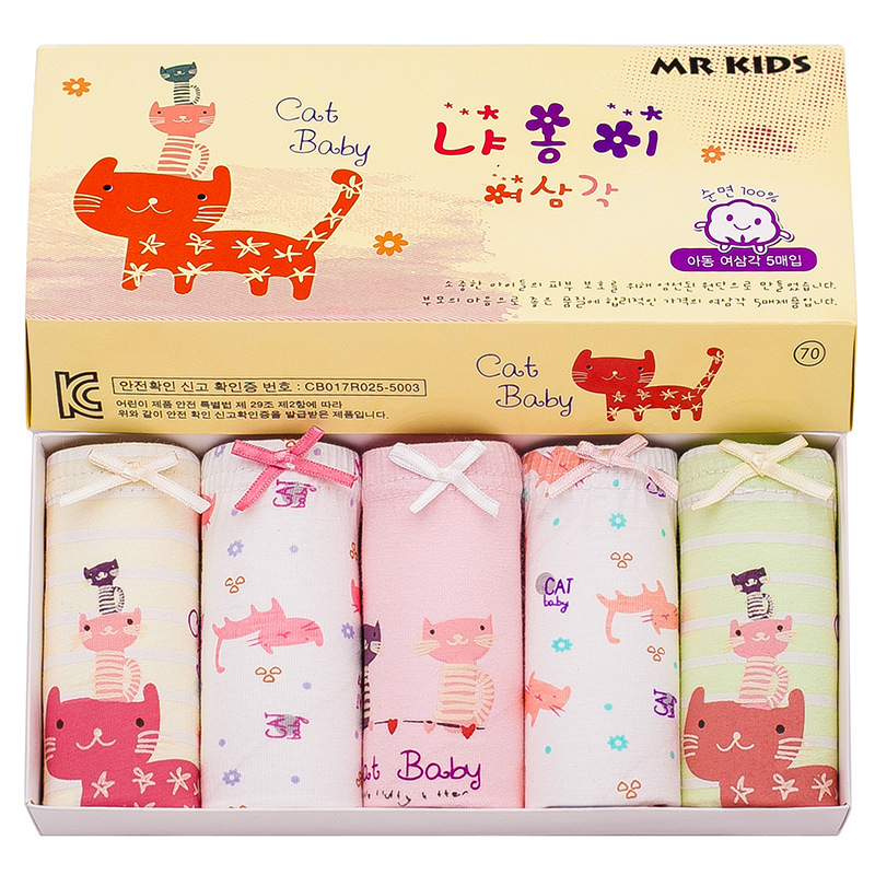 新款韓國棉質盒裝兒童禮盒內褲 五條裝女童韓版三角內褲壹件代發