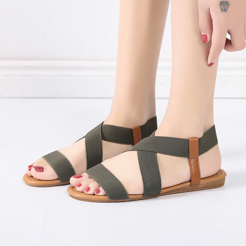 European And American Flat Fish Mouth Elastic Strap Women Sandals