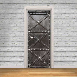 巨创跨境货源PVC贴纸3D自粘门贴 墙贴 卧室客厅现代装饰 黑色铁门