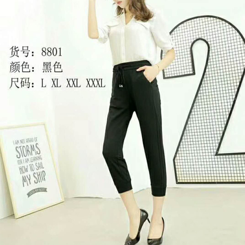 阔腿裤 女装 2018春女裤夏新款韩版宽松薄款雪纺七分裤休闲裤 女