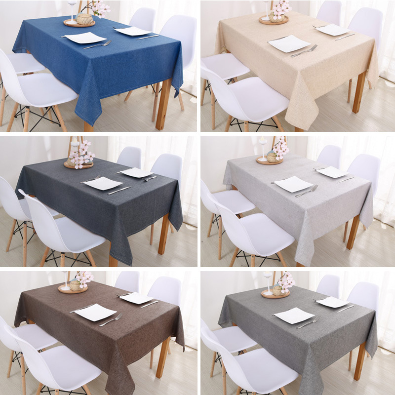 Simple Modern cotton linen plain rectangular solid color table cloth anti-scald waterproof tablecloth fabric linen placemat customization