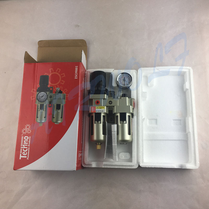 Techno 气源处理件 两连件AC3010 SMC压力表气源件 彩盒包装