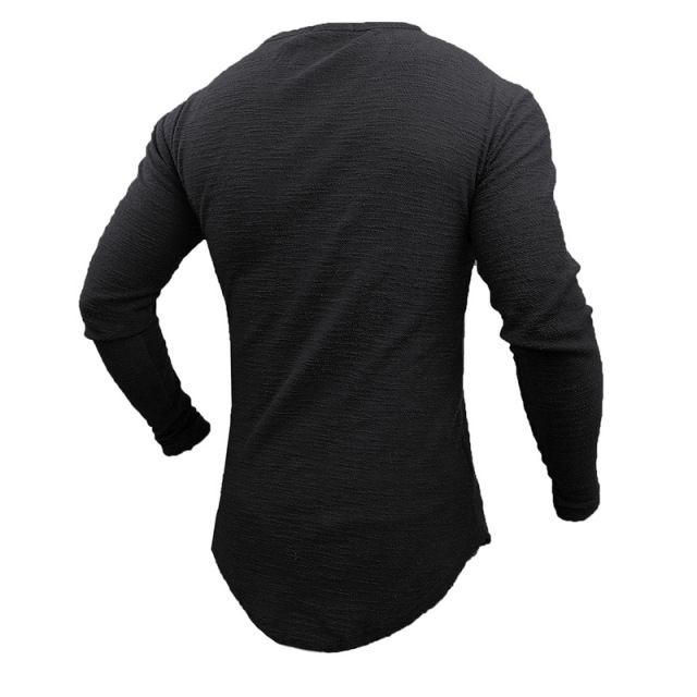 Men’s slim long sleeve top round neck arc hem long sleeve T-shirt