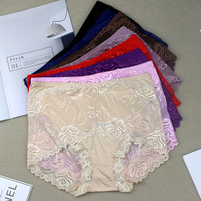 新款大码无痕蕾丝边女士内裤中腰火辣性感舒适透气内裤女厂家直销|ru