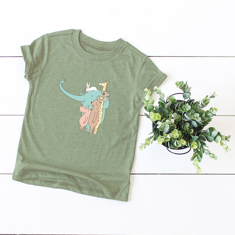 Cute cartoon elephant unicorn dog cat animal popular top round neck short sleeve T-shirt wholesale NSSN1859