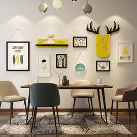 北欧简约创意装饰画相框墙鹿头挂表画框组合客厅餐厅墙面壁挂饰品