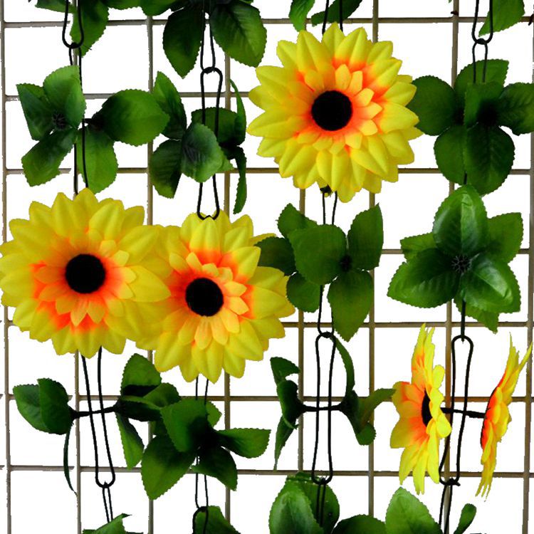 义乌照屏仿真花批发仿真向日葵太阳花10朵210厘米太阳花花朵链条|ru