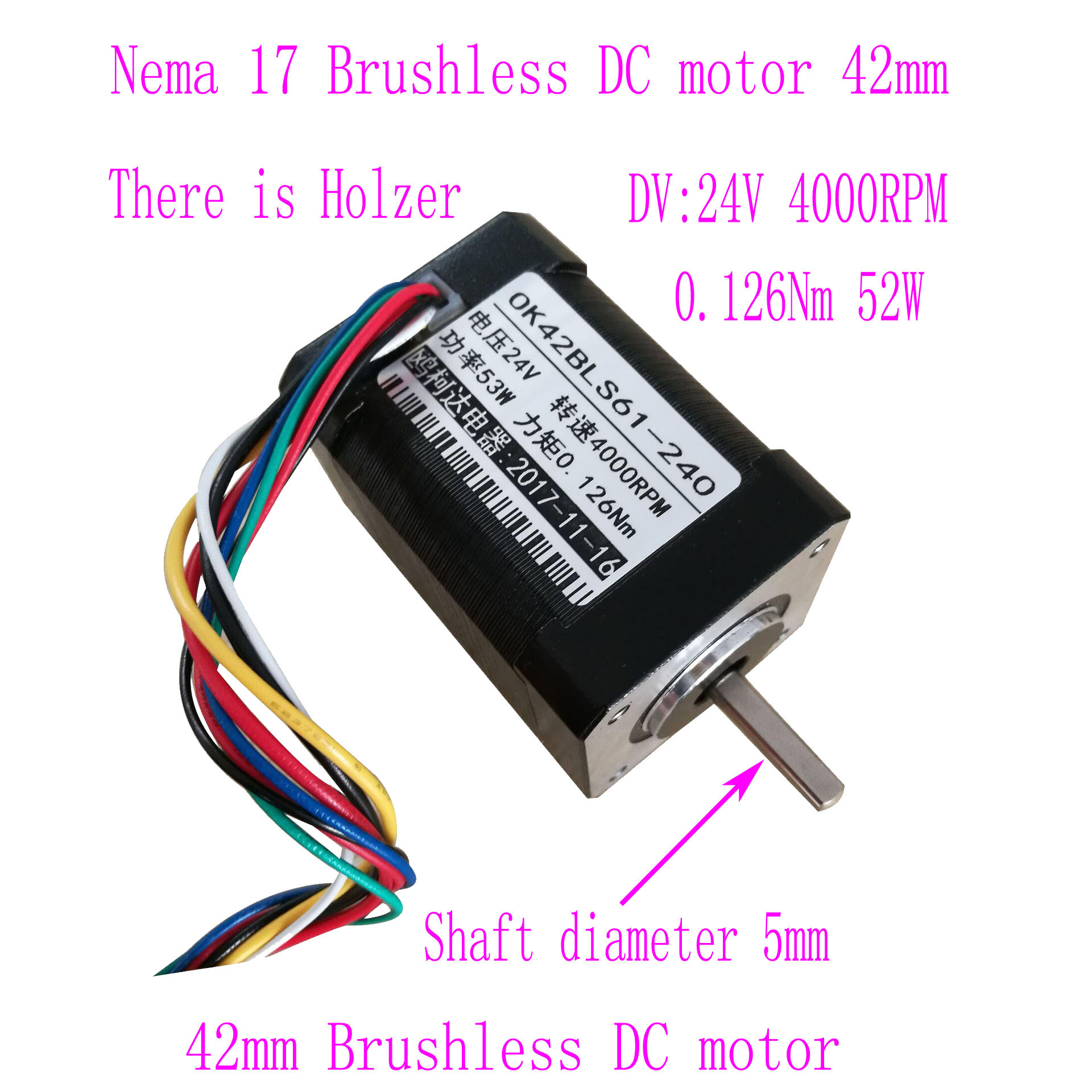 OK42BLS61-240  Nema 17 Brushless DC motor  42mm 24V 52W